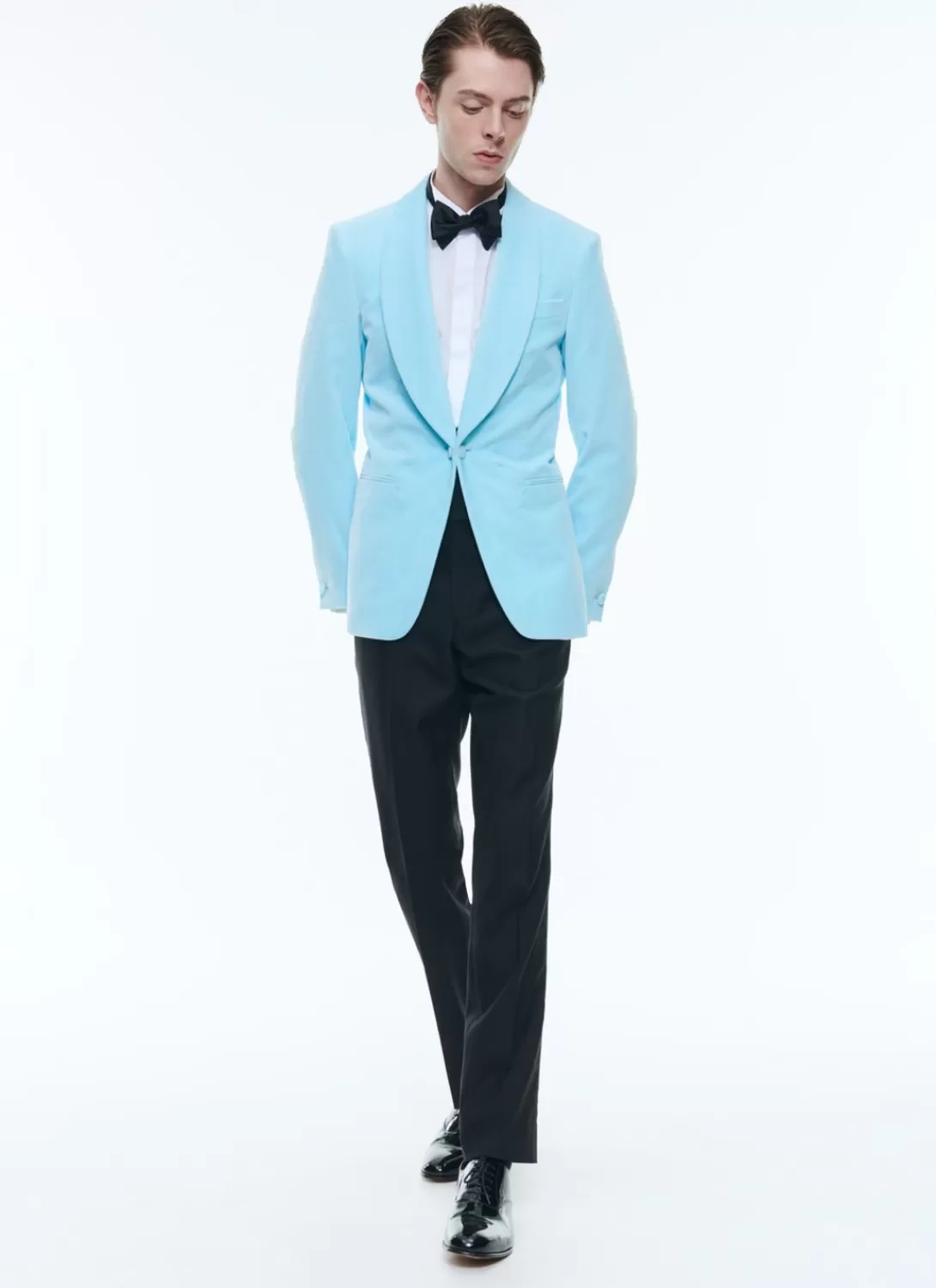 Fursac Velvet Shawl Collar Tuxedo Jacket Ice Blue Cheap