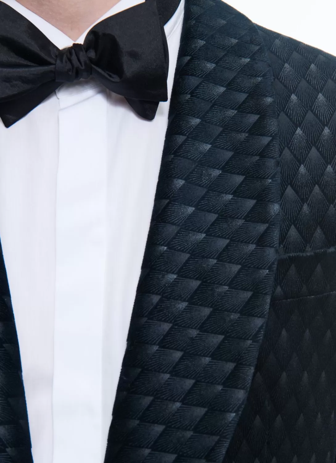 Fursac Velvet Shawl Collar Tuxedo Jacket Carbon Blue - Peacock Feather Pattern Best