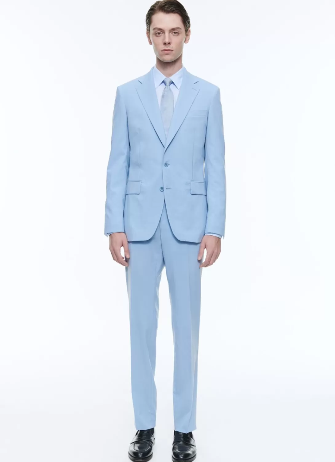 Fursac Virgin Wool Canvas Fitted Suit Sky Blue New
