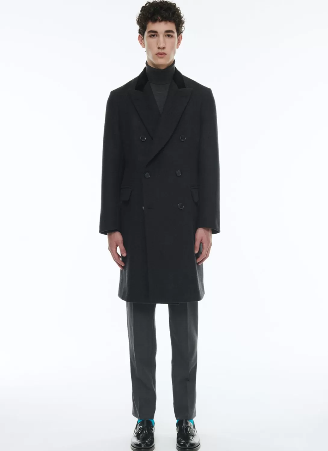 Fursac Virgin Wool Double-Breasted Coat Charcoal Grey Cheap