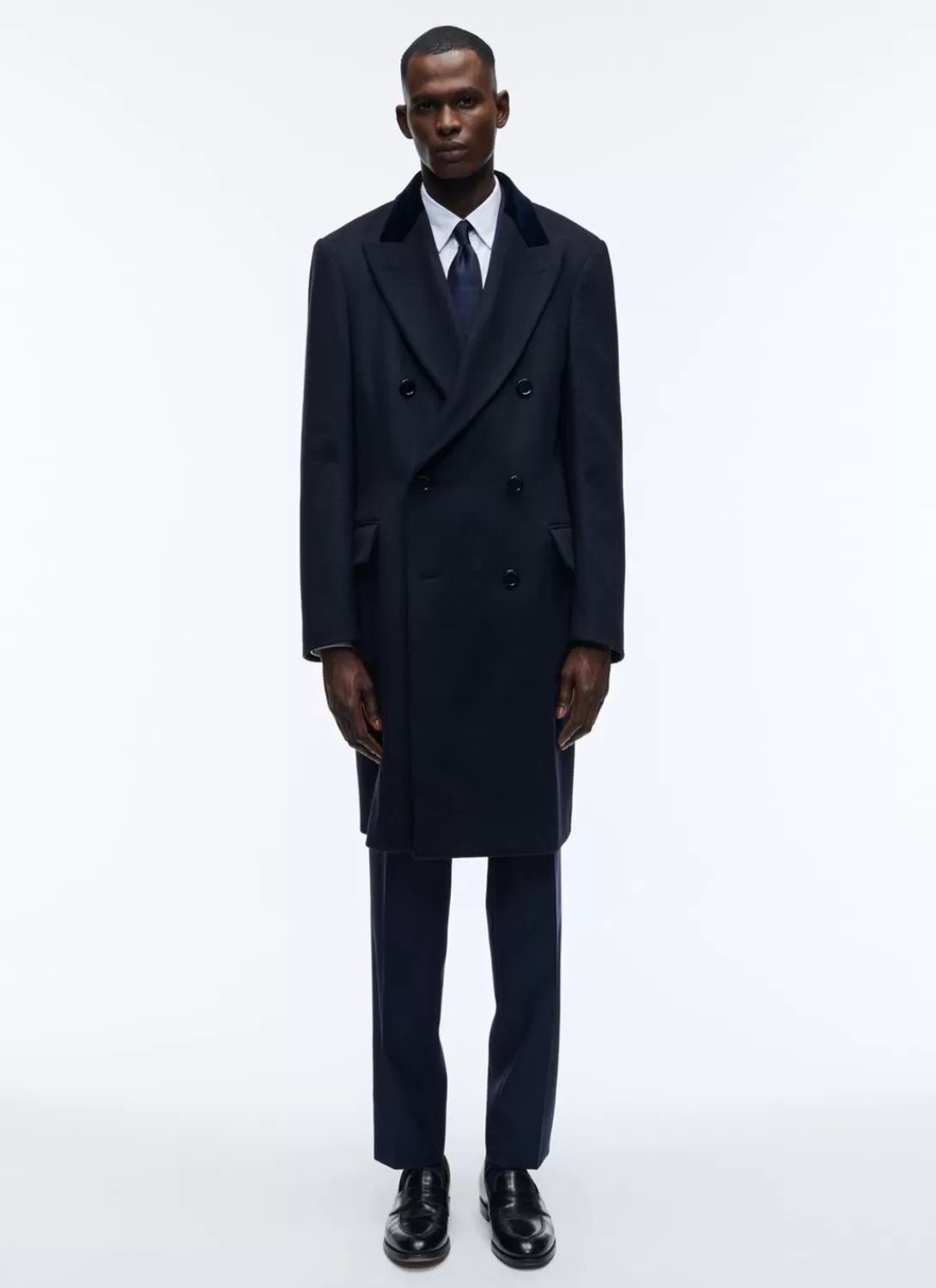Fursac Virgin Wool Double-Breasted Coat Navy Blue Discount