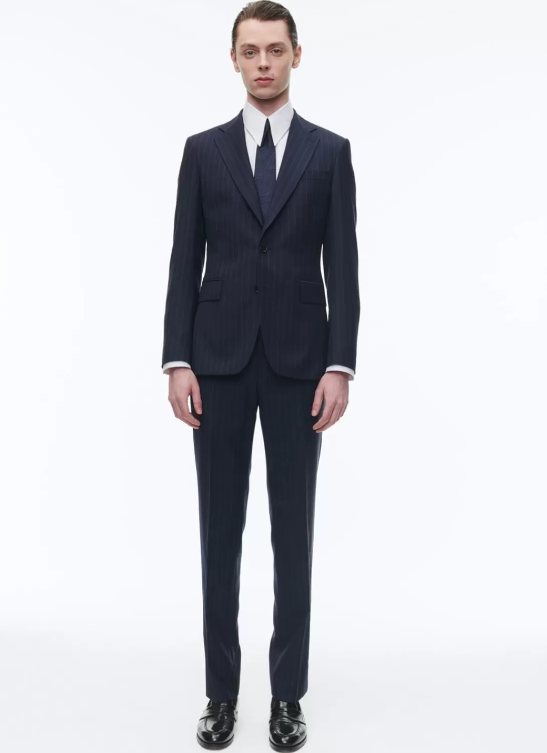 Fursac Virgin Wool Fitted Suit Navy Blue - Stripes Shop