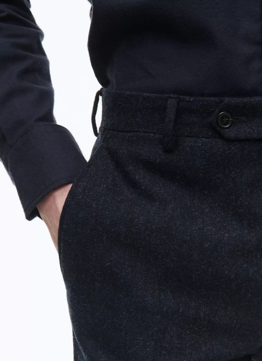 Fursac Virgin Wool Tweed Fitted Trousers Navy Blue Discount