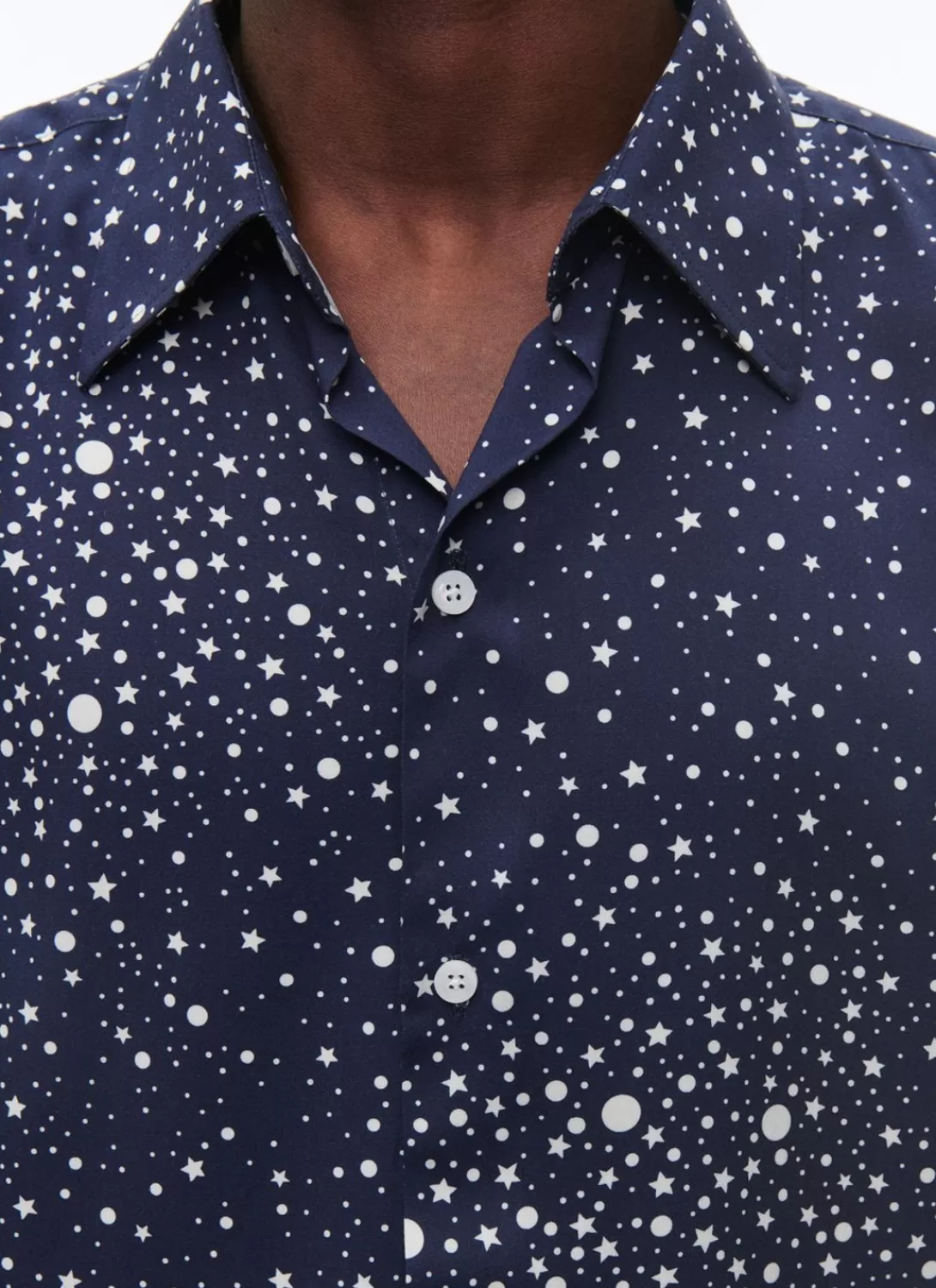Fursac Viscose Shirt With Swallow Collar Navy Blue - Stars Print Cheap