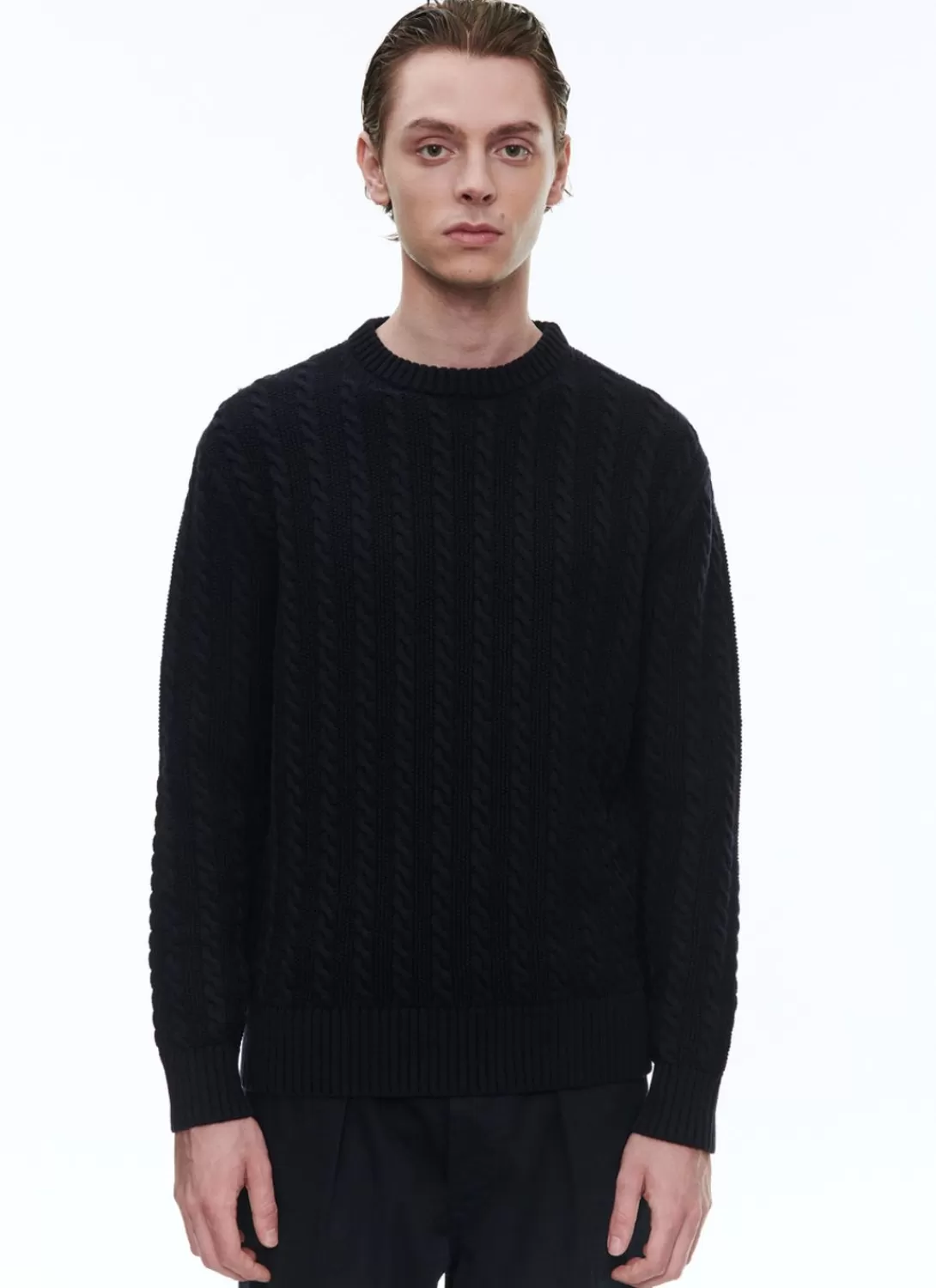Fursac Wool And Cotton Cable Knit Sweater Navy Blue Clearance