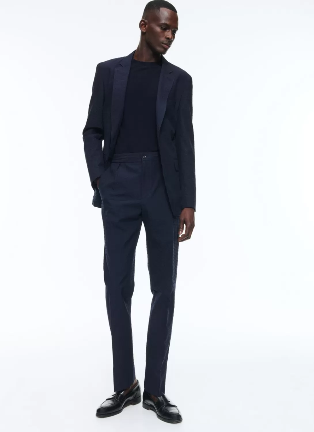 Fursac Wool And Cotton Seersucker Jacket Navy Blue - Tone On Tone Gingham Pattern Best