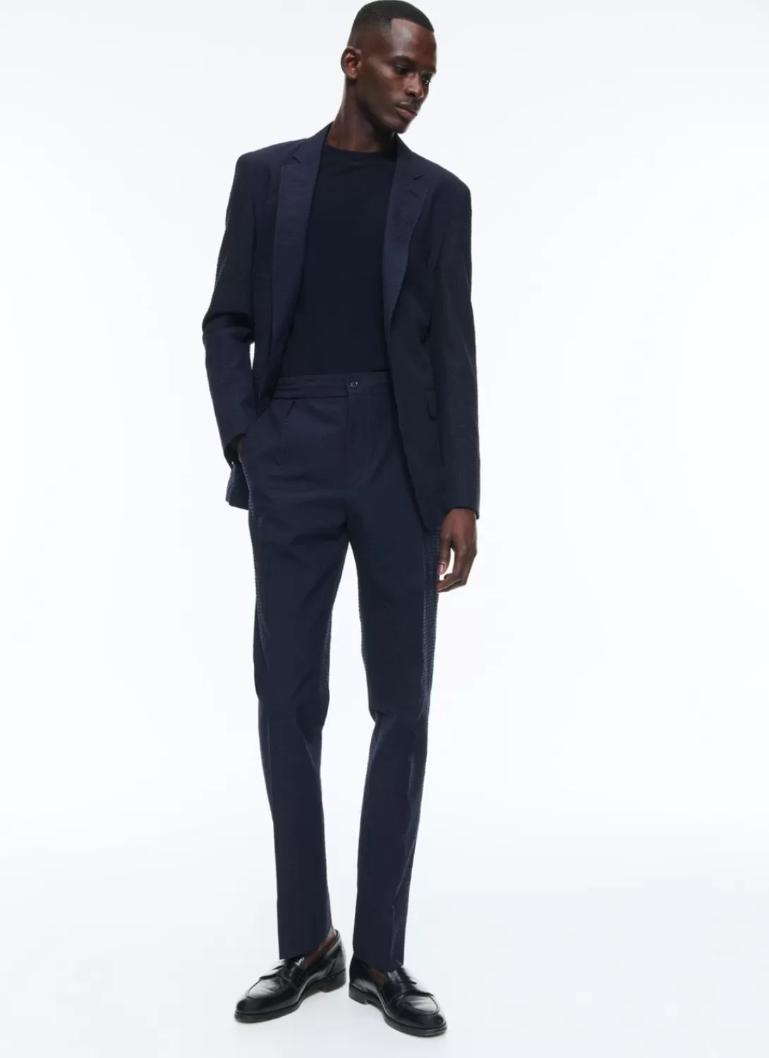 Fursac Wool And Cotton Seersucker Suit Navy Blue - Tone On Tone Gingham Pattern Online