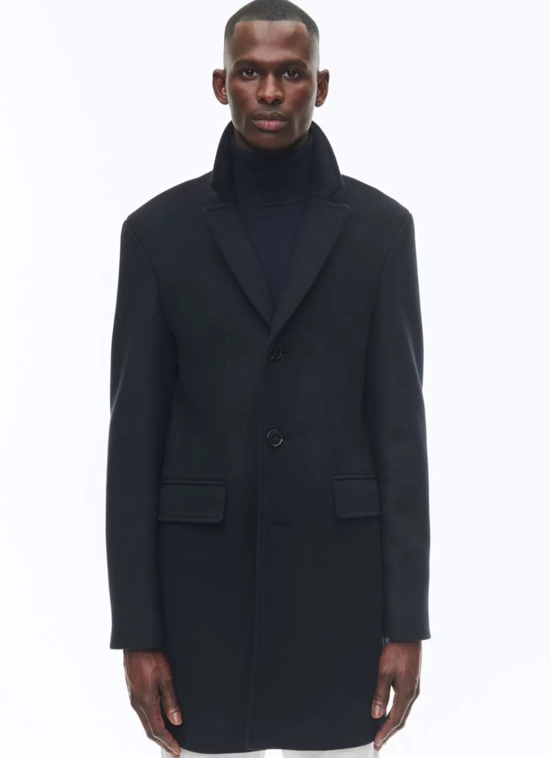 Fursac Wool Broadcloth Fitted Coat Navy Blue Cheap