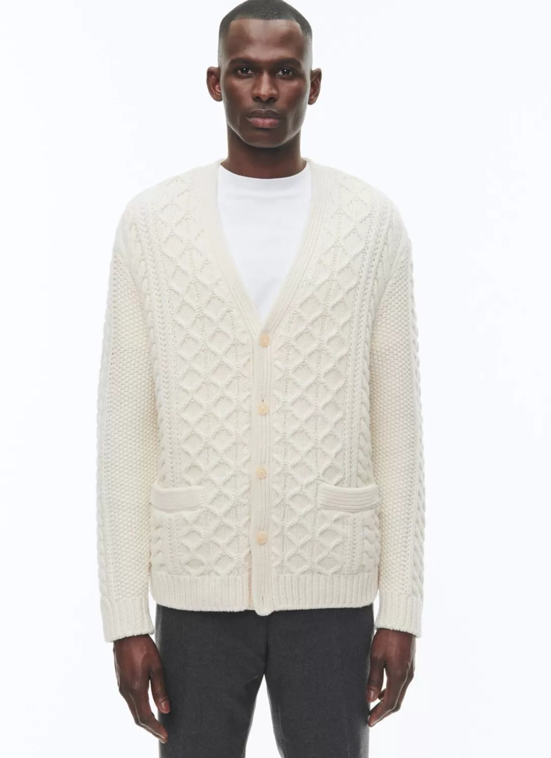 Fursac Wool Cable-Knit Cardigan Ecru Fashion