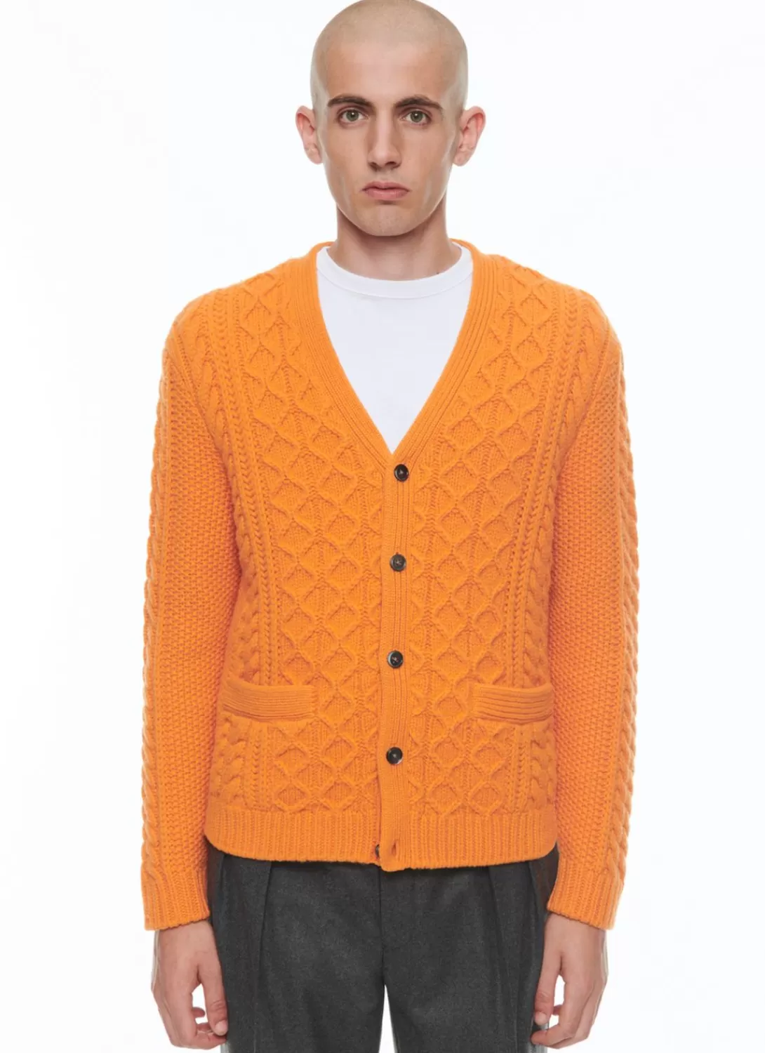 Fursac Wool Cable-Knit Cardigan Orange New