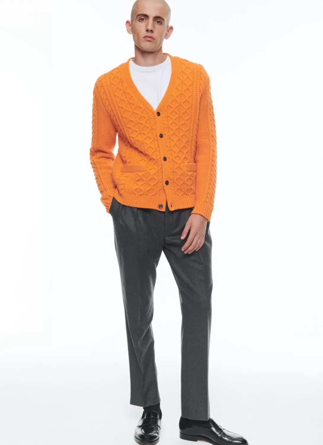 Fursac Wool Cable-Knit Cardigan Orange New