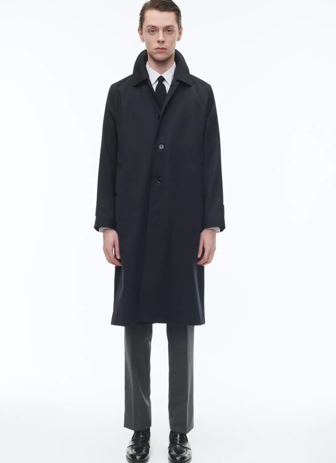 Fursac Wool Coat With Shirt Collar Navy Blue - Tartan Lining Best Sale
