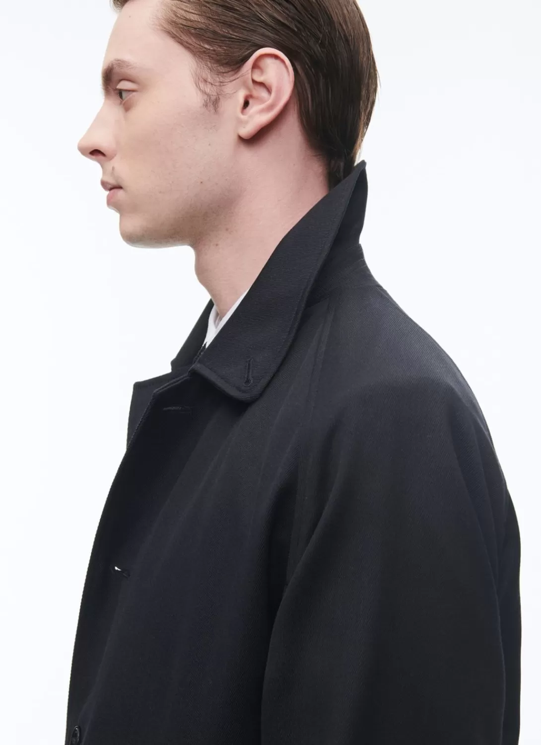 Fursac Wool Coat With Shirt Collar Navy Blue - Tartan Lining Best Sale