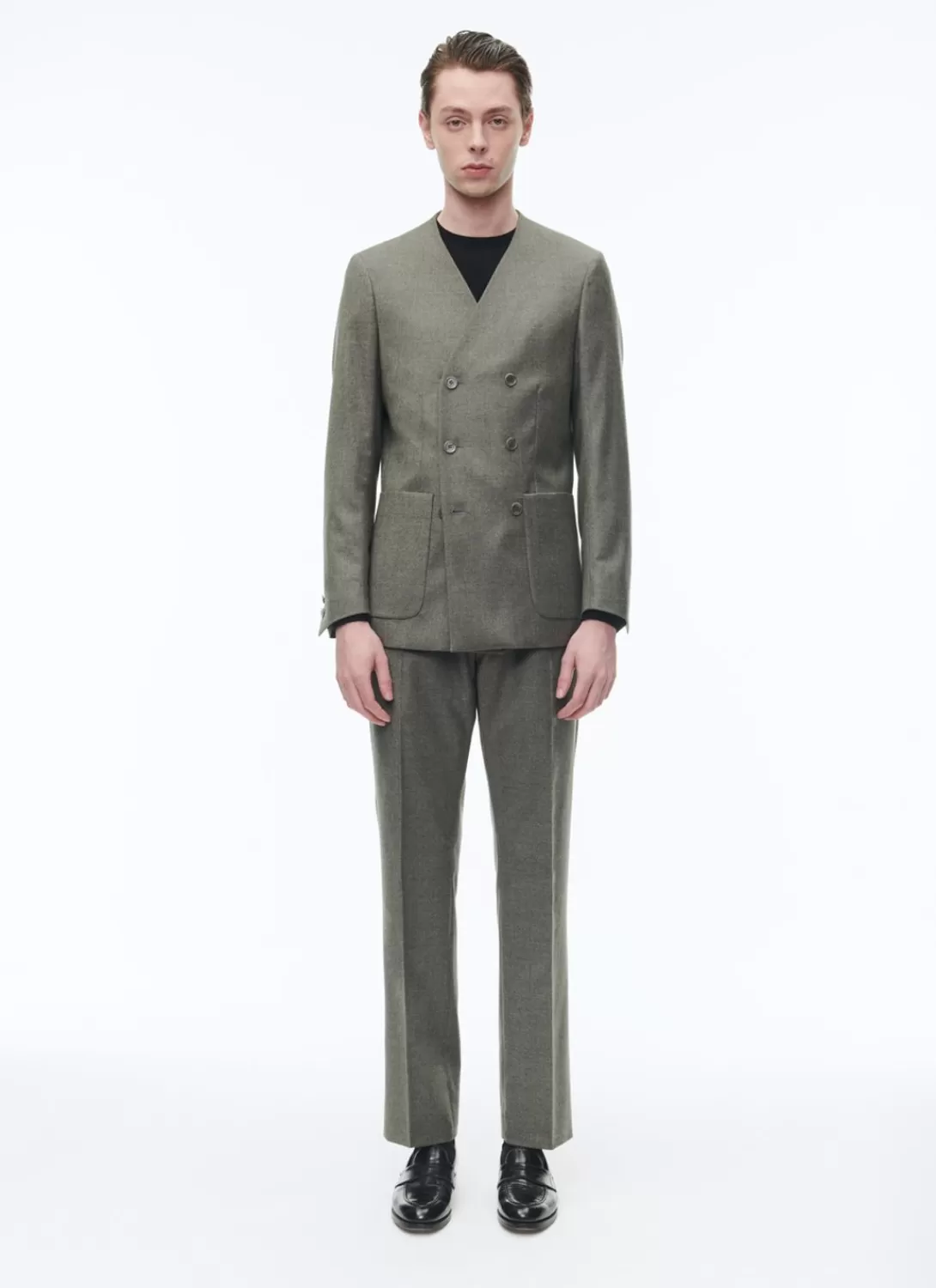 Fursac Wool Collarless Double-Breasted Suit Bronze Sale