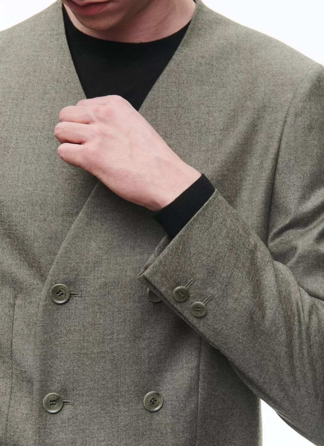 Fursac Wool Collarless Double-Breasted Suit Bronze Sale