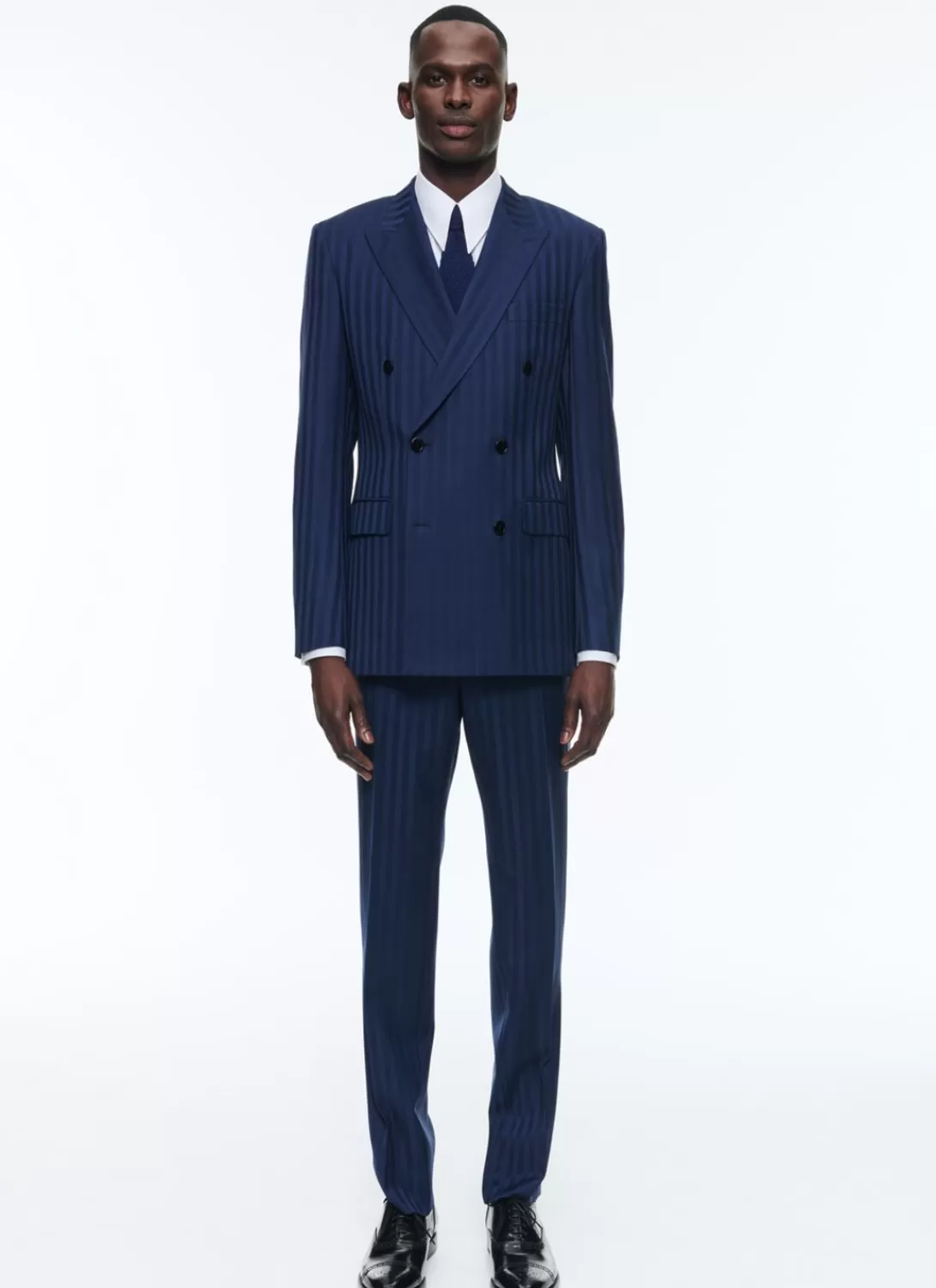 Fursac Wool Double-Breasted Striped Suit Blue - Tone On Tone Large Stripes Fashion