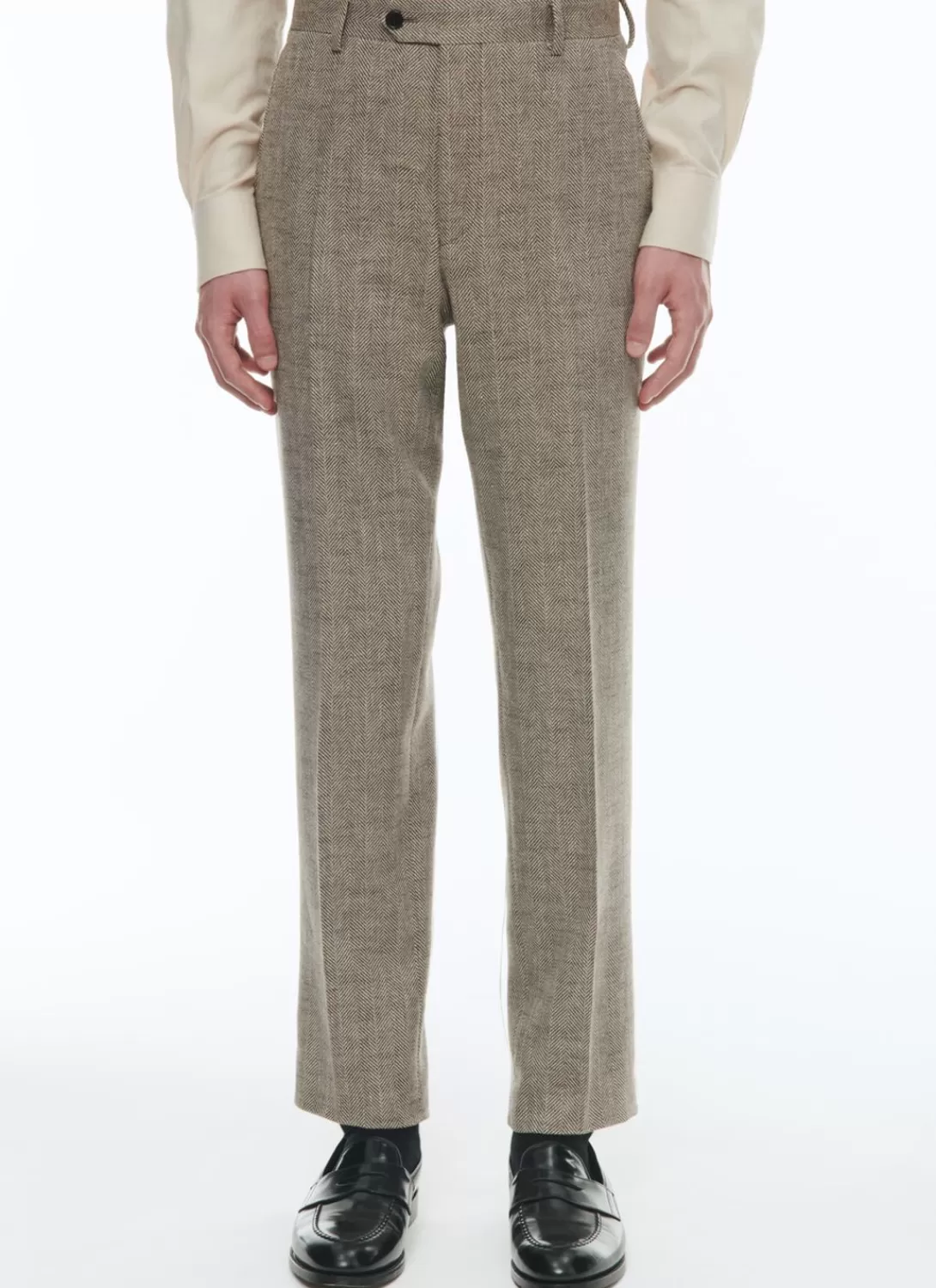 Fursac Wool Fitted Trousers With Herringbone String-Like Beige - Herringbone Pattern Online