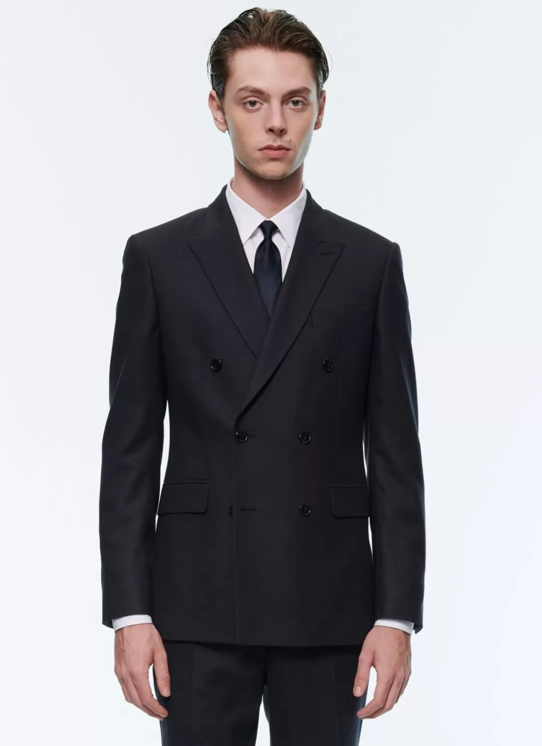 Fursac Wool Flannel Double-Breasted Jacket Navy Blue Clearance