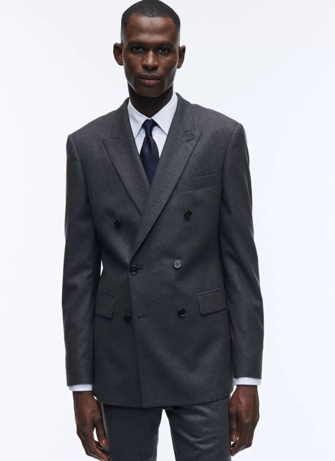 Fursac Wool Flannel Double-Breasted Jacket Charcoal Grey New