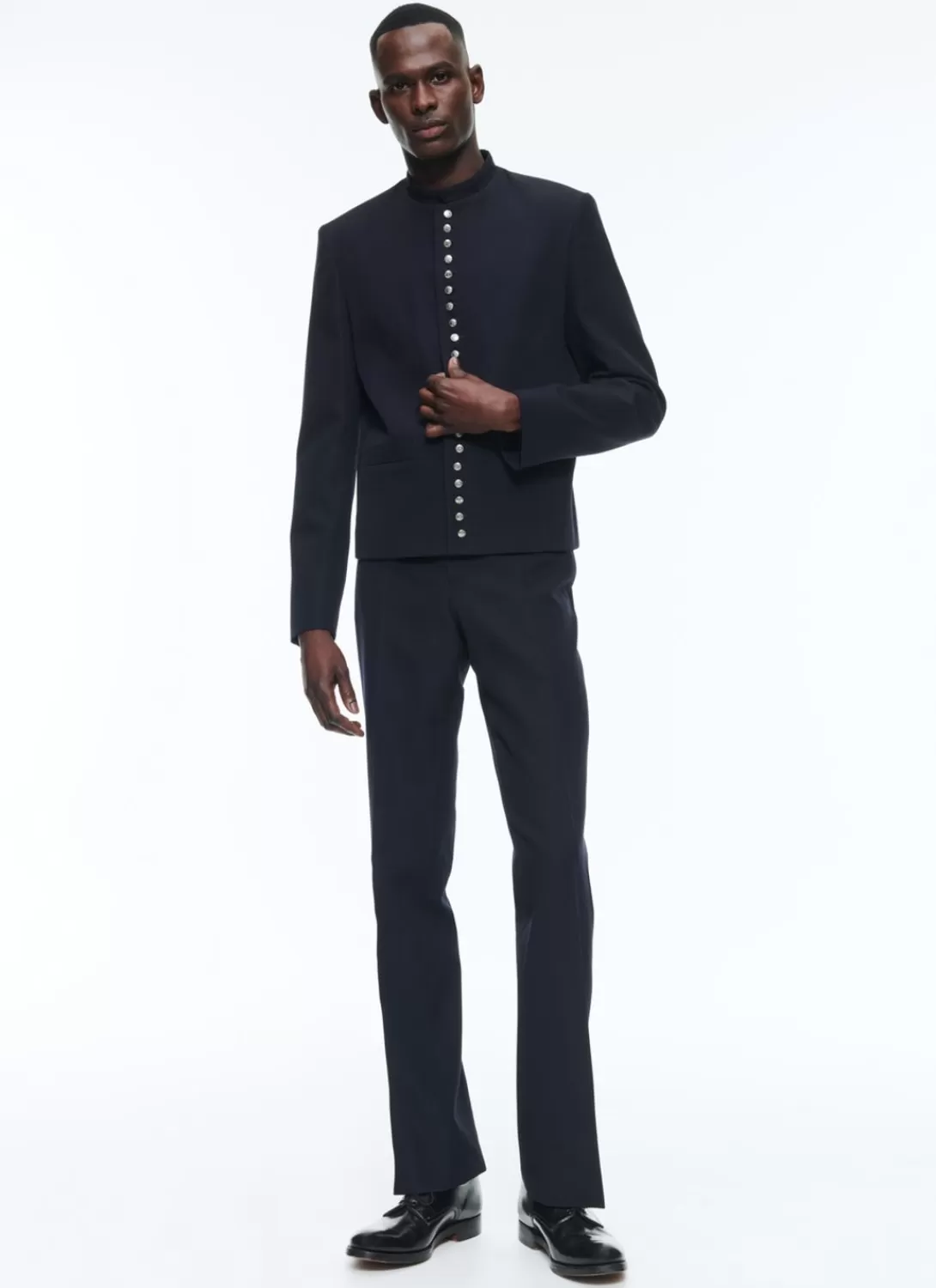 Fursac Wool Jacket With Officer Collar Navy Blue Hot