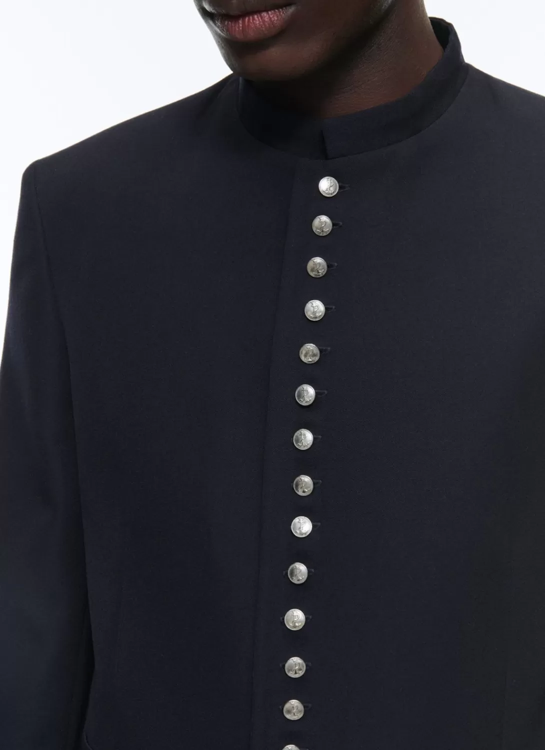 Fursac Wool Jacket With Officer Collar Navy Blue Hot