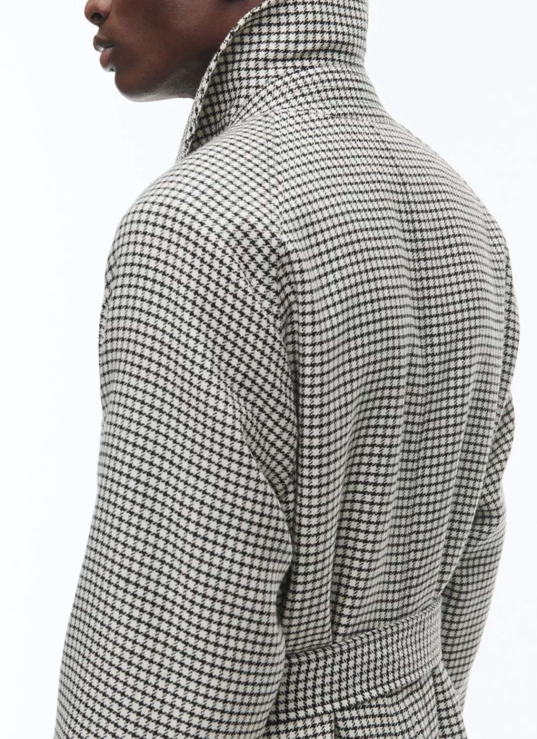 Fursac Wool Long Coat With Belt Ecru - Black Checks Flash Sale