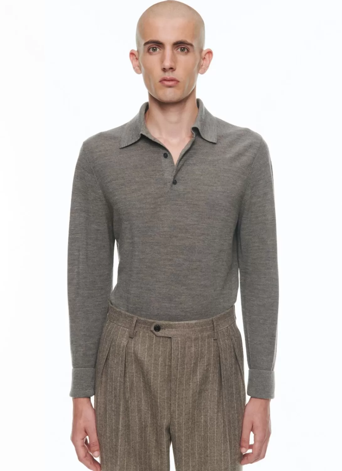 Fursac Wool Longsleeves Polo Sweater Taupe Grey Best Sale