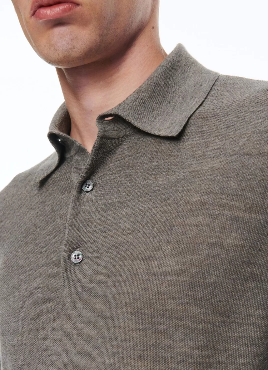 Fursac Wool Longsleeves Polo Sweater Taupe Grey Best Sale