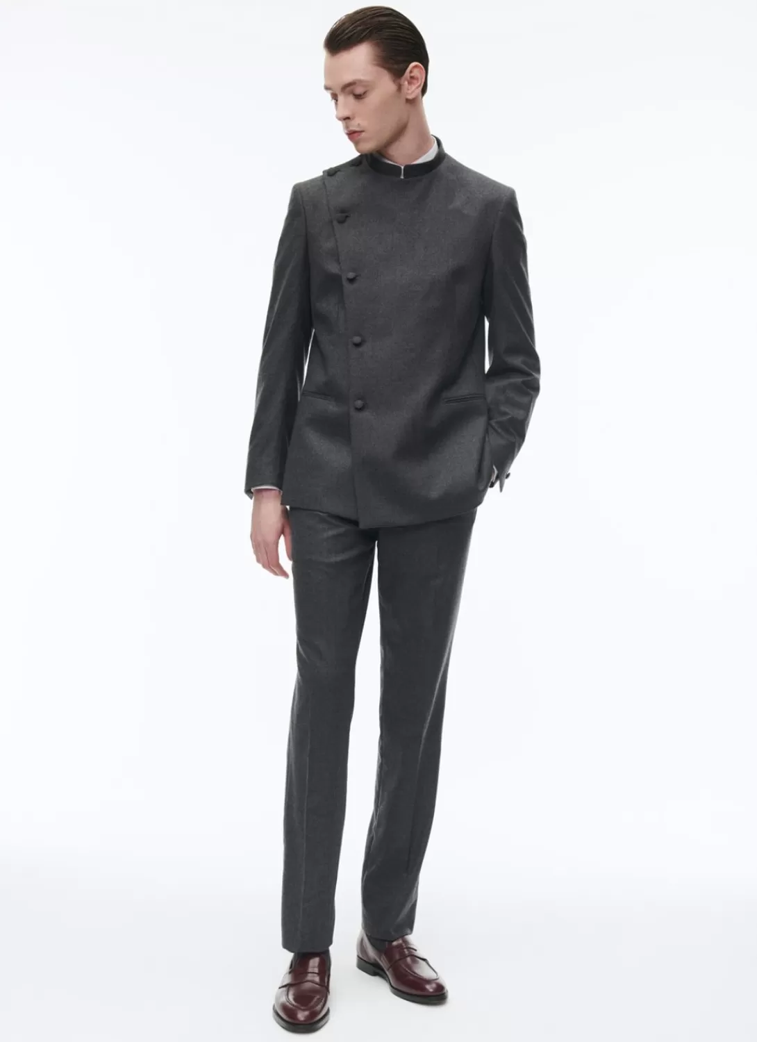 Fursac Wool Officer Collar Double-Breasted Suit Grey Fashion