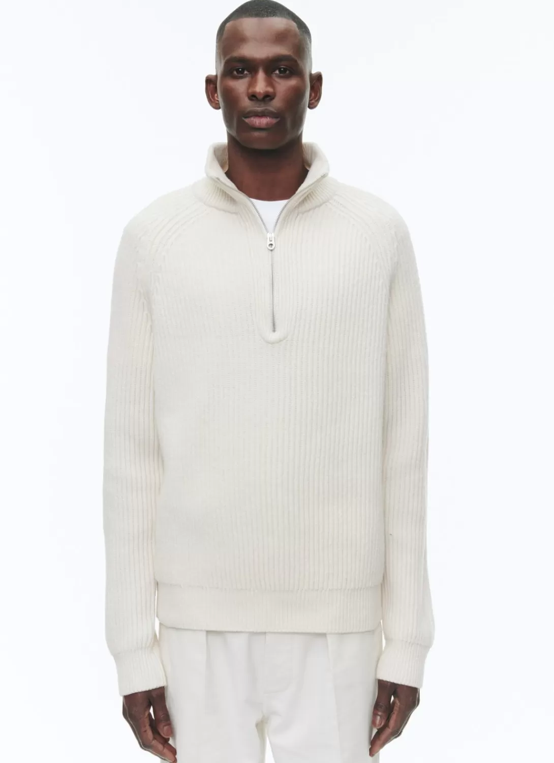 Fursac Wool Ribbed Sweater With Zipped-Rollneck Ecru Discount