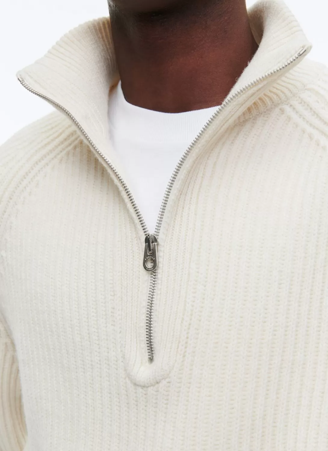 Fursac Wool Ribbed Sweater With Zipped-Rollneck Ecru Discount