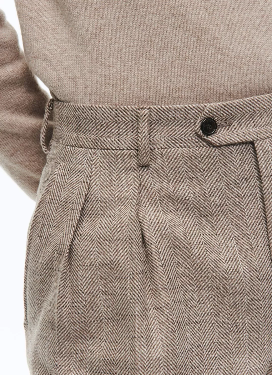 Fursac Wool Straight Trousers With Herringbone String-Like Beige - Herringbone Pattern Sale