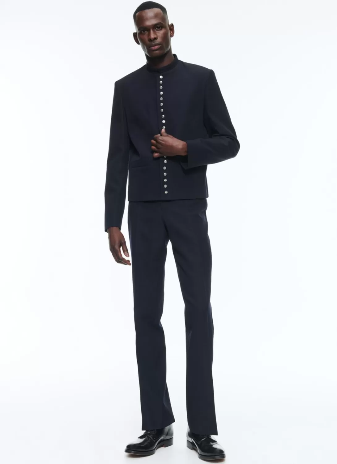 Fursac Wool Suit With Officer Collar Navy Blue Online