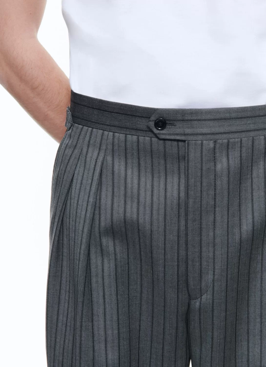 Fursac Wool Twill Striped Pleated Trousers Ash Grey Sale