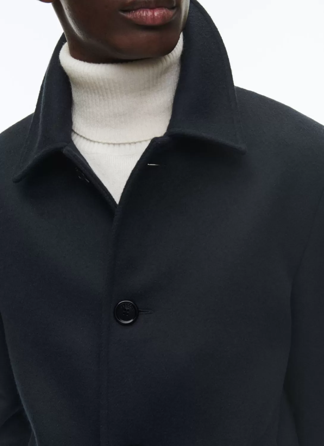 Fursac Woolen Cloth Coat With Officer Collar Navy Blue Best Sale