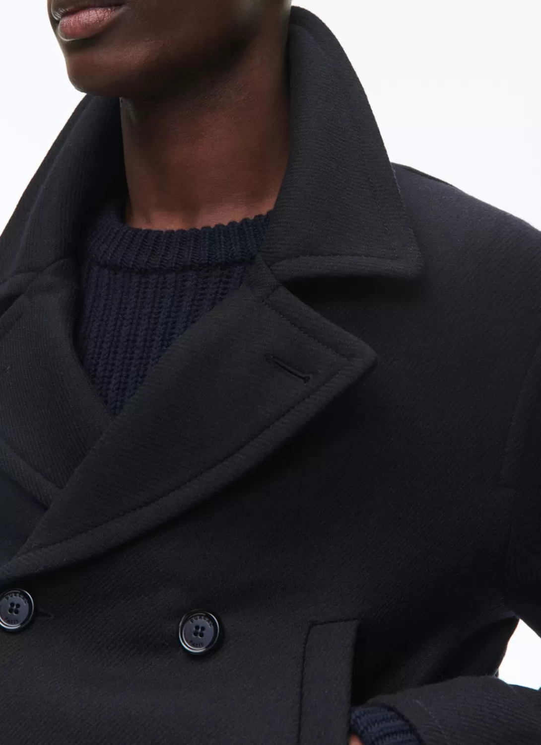 Fursac Woolen Cloth Pea Coat Navy Blue New